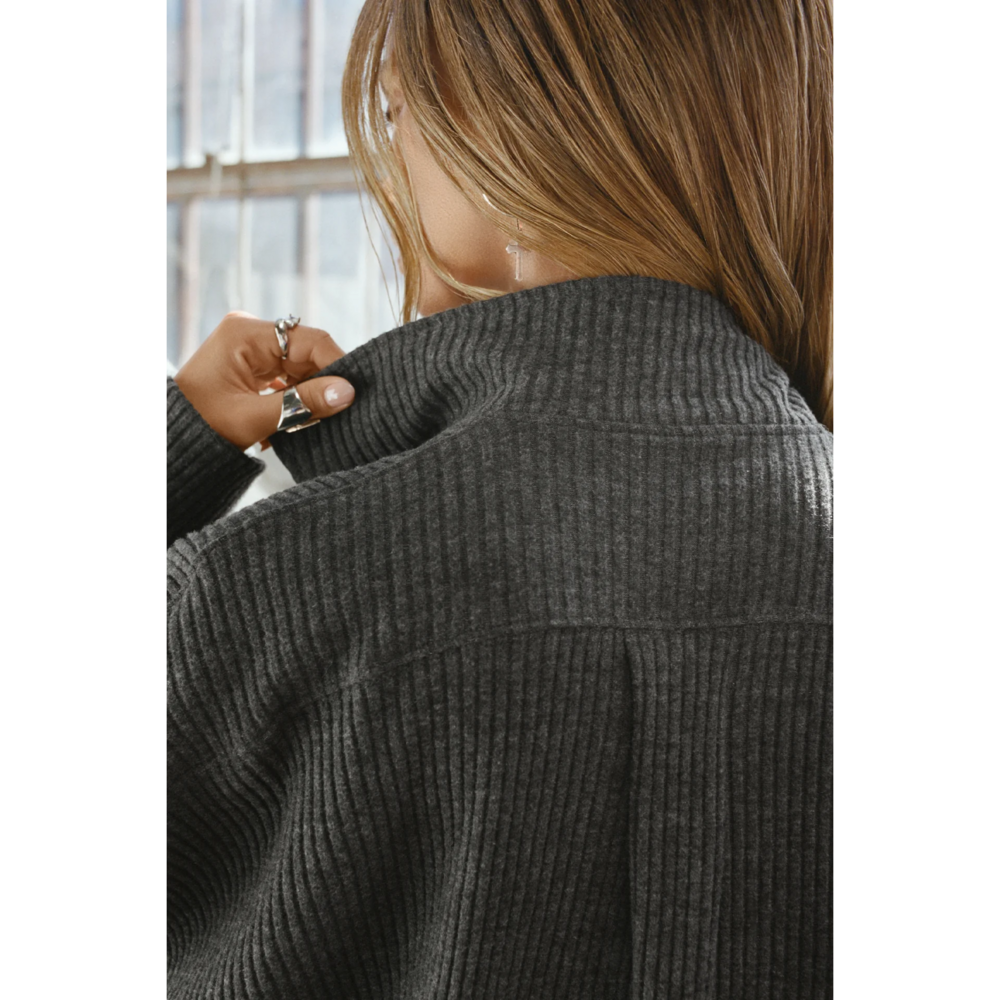 Joah Brown Deep V Pullover in Gray - Picture 4 of 5